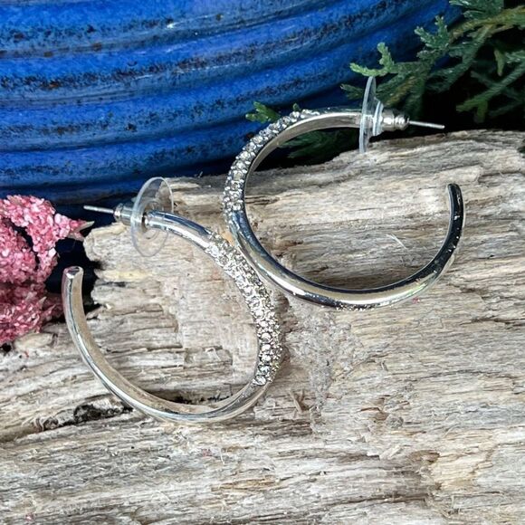 Silver Clear Swarovski Crystals Statement Earrings - Picture 1 of 10